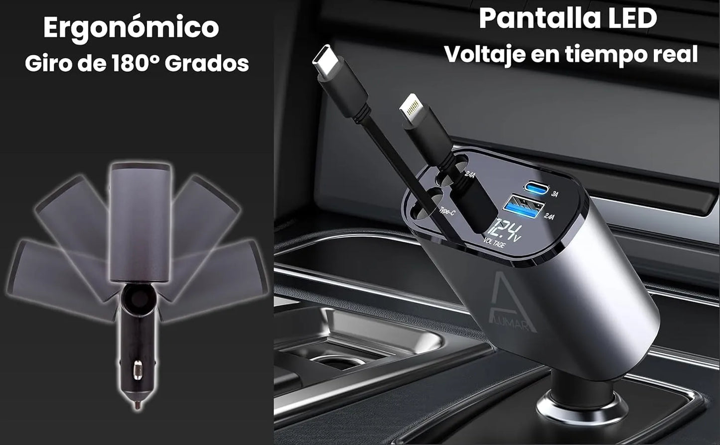 4 Fast Charging Ports with 80cm Retractable Cables || 4 منافذ شحن سريع مع كابلات قابلة للسحب بطول 80 سم