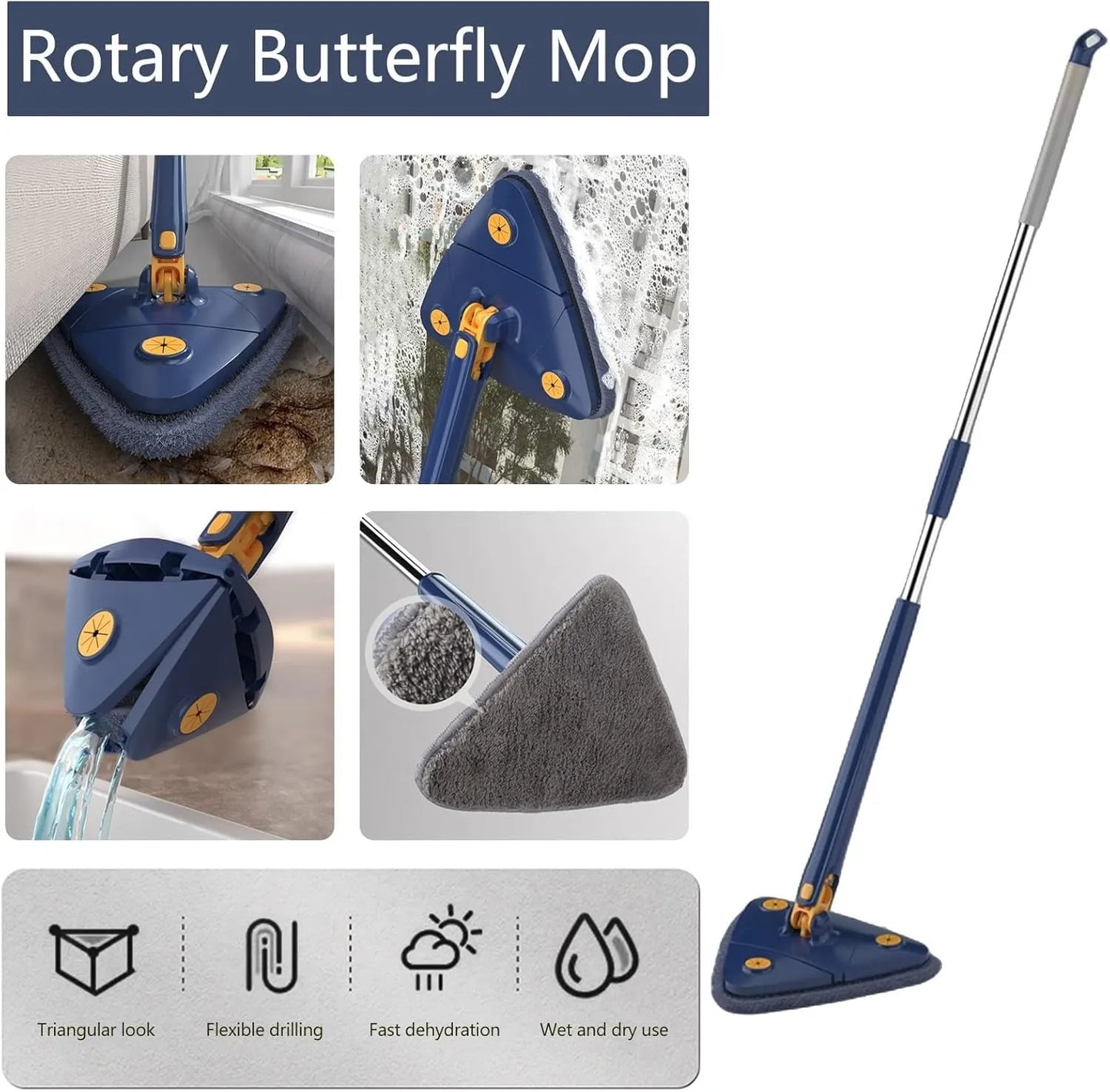 360 Degree Rotatable Adjustable Triangle Cleaning Mop || ممسحة تنظيف مثلثة قابلة للتعديل 360 درجة