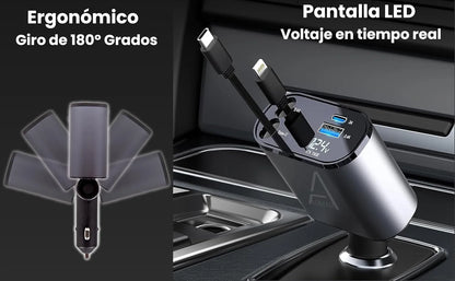 4 Fast Charging Ports with 80cm Retractable Cables || 4 منافذ شحن سريع مع كابلات قابلة للسحب بطول 80 سم