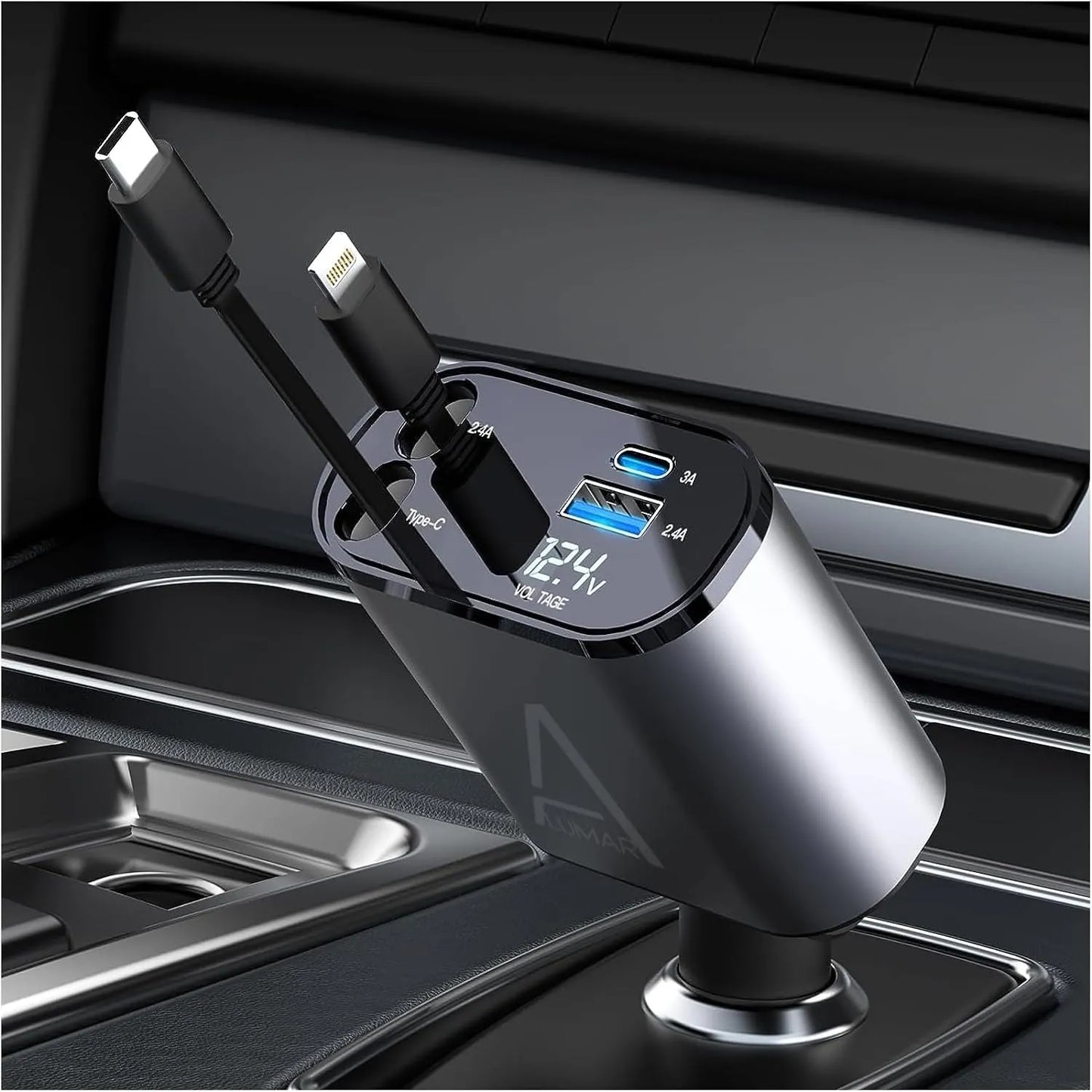 4 Fast Charging Ports with 80cm Retractable Cables || 4 منافذ شحن سريع مع كابلات قابلة للسحب بطول 80 سم