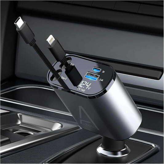 4 Fast Charging Ports with 80cm Retractable Cables || 4 منافذ شحن سريع مع كابلات قابلة للسحب بطول 80 سم